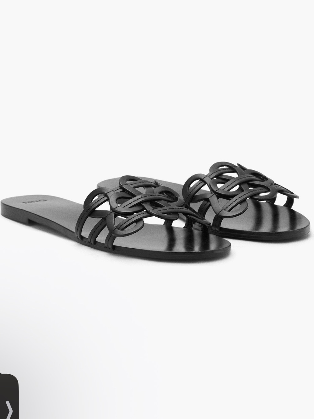 Mango Black Braided Slide Sandals genuine leather